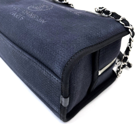 Chanel Deauville Bowling 2WAY Chain Shoulder 2022 Shoulder Bag Cotton Navy x Black WS2578