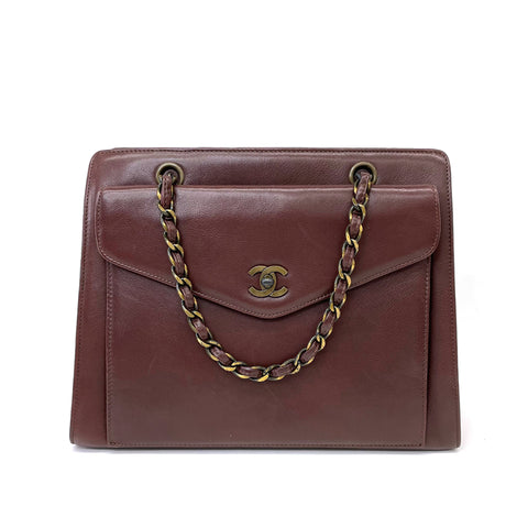 Chanel Coco Mark Outside Klappe Doppelkette Schulter 1998 Umhängetasche Kalb Braun WS2590