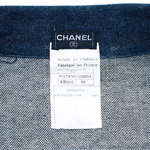 Chanel Coco Mark Button Silver Women's Casual Denim Veste Taille 36 Navy WS2614