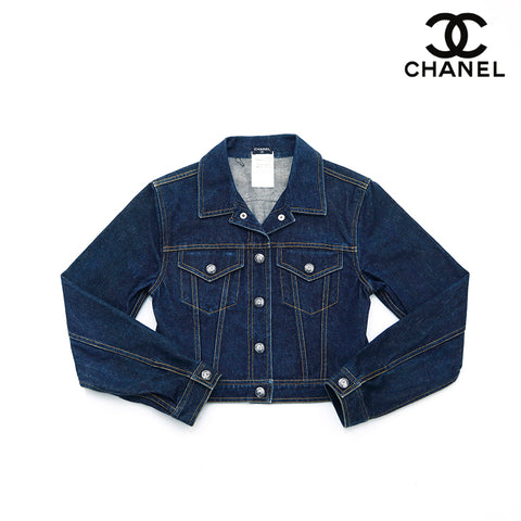 Chanel Coco Mark Button Silver Women's Casual Denim Veste Taille 36 Navy WS2614