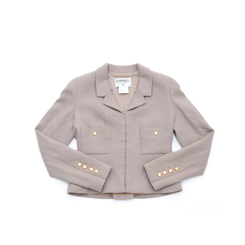 Chanel Chanel Cost Short Jacket Set Taille: 40 Crocped Coco Button 1996s Wool Beige x Gold WS2655