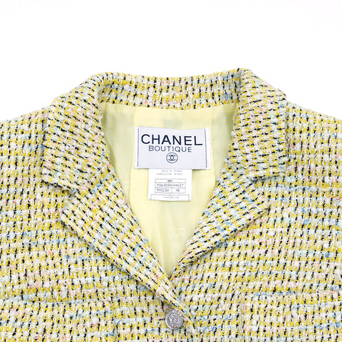 シャネル CHANEL ツイード ジャケット　ココマークボタン Size:38 フランス製 1996s Vintage ウール×シルク コート 定番 イエロー WS2669