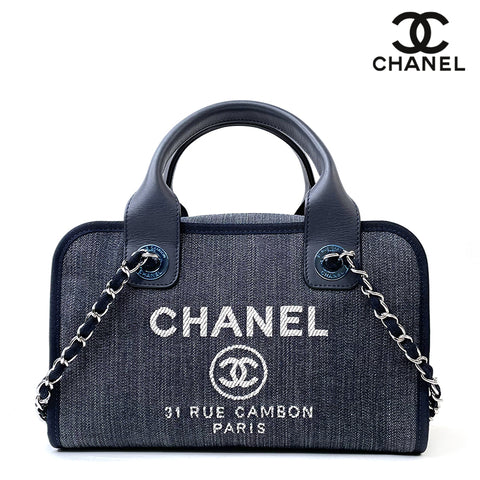 シャネル CHANEL ドーヴィル MM 2way ショルダーバッグ キャンバス ネイビー WS2686