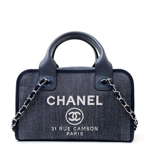 シャネル CHANEL ドーヴィル MM 2way ショルダーバッグ キャンバス ネイビー WS2686