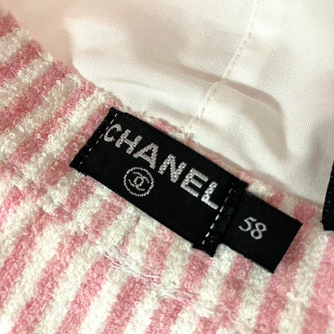 シャネル CHANEL 2000s バケット ハット Size:58 ストライプ 刺繍ロゴ ハート 帽子 コットン ピンク×ホワイト WS2785