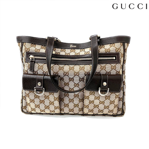 グッチ GUCCI GG キャンバス ワンショルダーバッグ バイカラー  ショルダーバッグ フロントポケット ブラウン×ベージュ WS2807