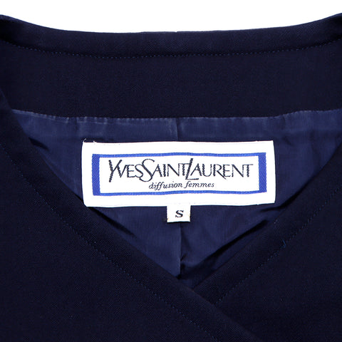 イヴ・サンローラン YVES SAINT LAURENT サイズ S スカート スーツ セットアップ ウール ネイビー WS2841