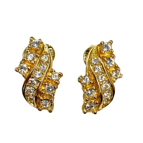 Christian Dior Rhinestone Delicate Earrings Gold WS2891