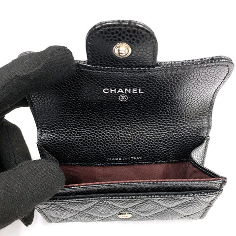 シャネル CHANEL ココマーク マトラッセ キャビアスキン 2018-2019年 カードケース レザー ブラック WS3083