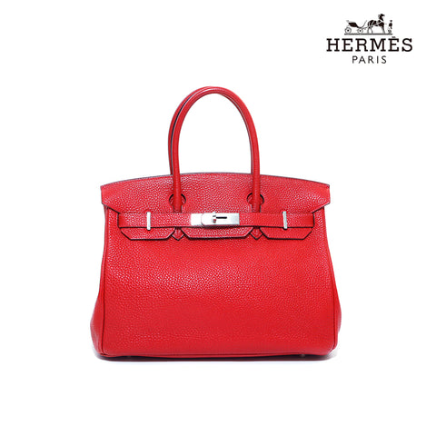 Hermes Birkin 30 □I engraved silver hardware handbag red WS3149