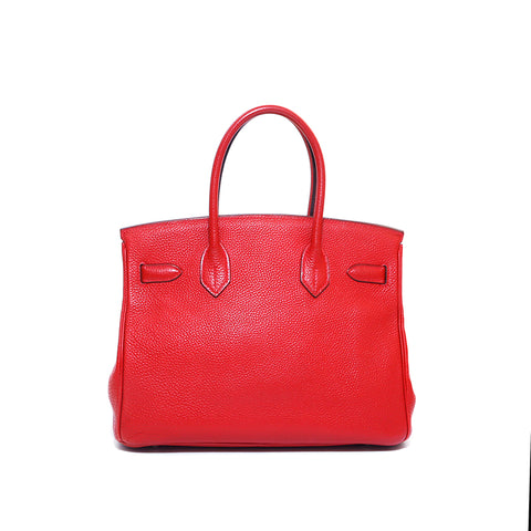 Hermes Birkin 30 □I engraved silver hardware handbag red WS3149