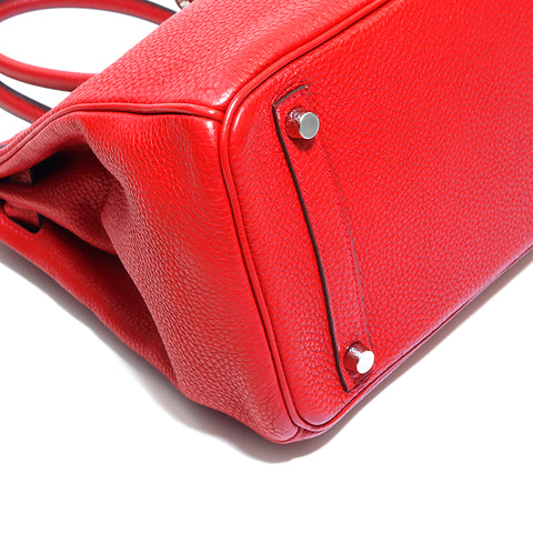 Hermes Birkin 30 □ Ich gravierte silberne Hardware Handtasche Rot WS3149