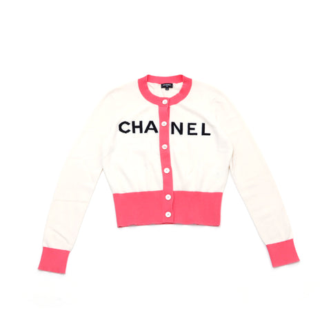 シャネル CHANEL カシミア カーディガン ホワイト×ピンク WS3207