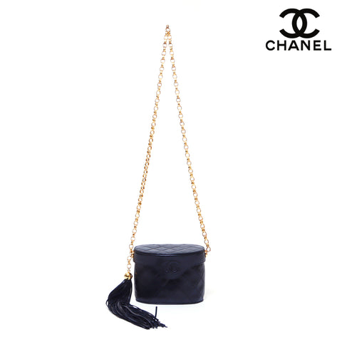 シャネル CHANEL ココマークマトラッセ ビジューチェーン バニティ フリンジ 1番台 ショルダーバッグ ブラック WS3231