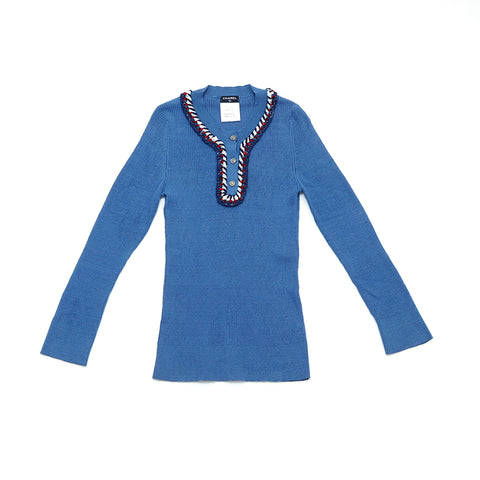 Chanel Coco Button Size 38 Sweater Linen Blue WS3271