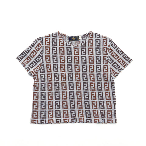 FENDI Zucca Vintage Size 42 Short Sleeve T-shirt Cotton Brown x White WS3306