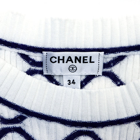 Chanel Knit Sweater Top Size 34 1980 Sweater Cotton White x Blue WS3309