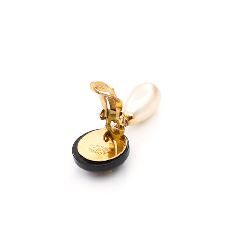 Chanel Coco Mark Pearl 1994 Boucles d'oreilles GP Gold X Black WS3375