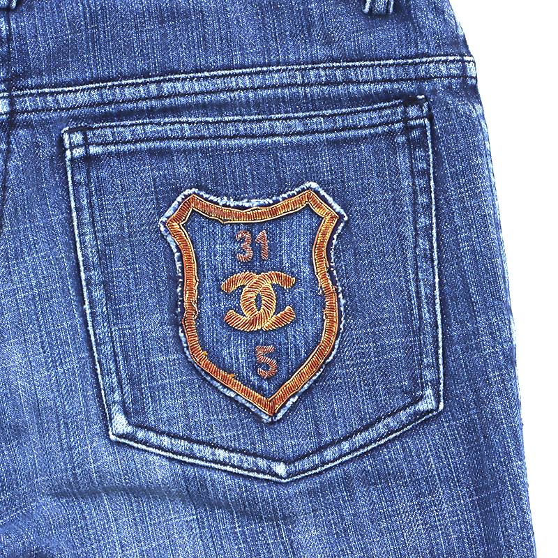 Chanel Coco Mark Crop Jeans Size 38 2005 Denim Pants Denim Navy