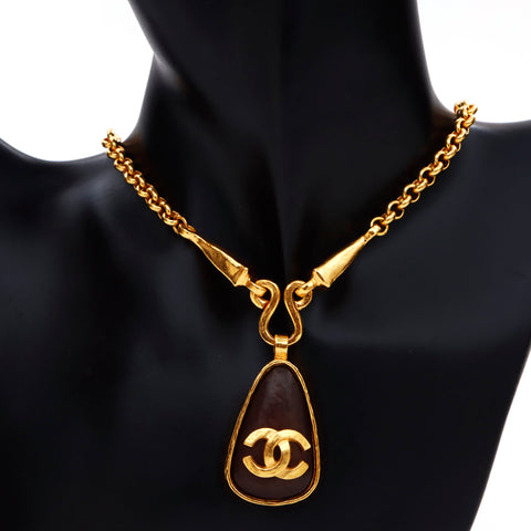 Chanel Coco Mark Stone Necklace Gold WS3494