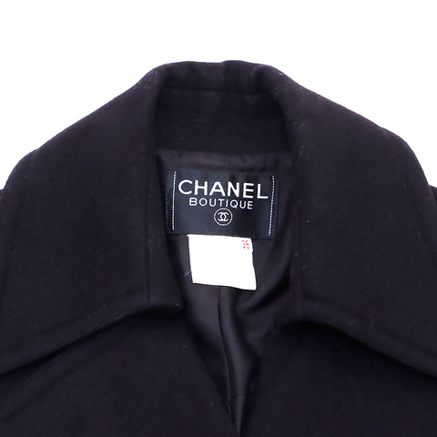 Chanel Coco Mark Button 1996 Jacke Wolle Schwarz WS3505