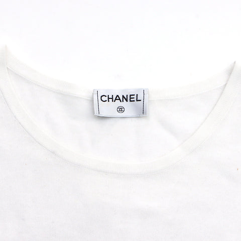 シャネル CHANEL ストライプ スリーブレス 2000年代 カットソー コットン ホワイト×ネイビー WS3511