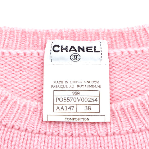 Chanel Coco Mark Knit 1995 Sweater Vintage Utilisé classique Cashmere Pink WS3513