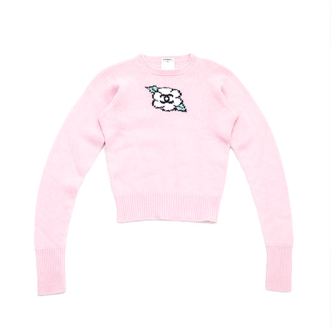 Chanel Coco Mark Knit 1995 Sweater Vintage Utilisé classique Cashmere Pink WS3513