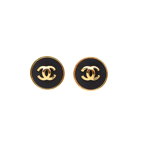 シャネル CHANEL ココマーク ラウンド イヤリング VINTAGE 中古 定番 ブラックxゴールド WS3593