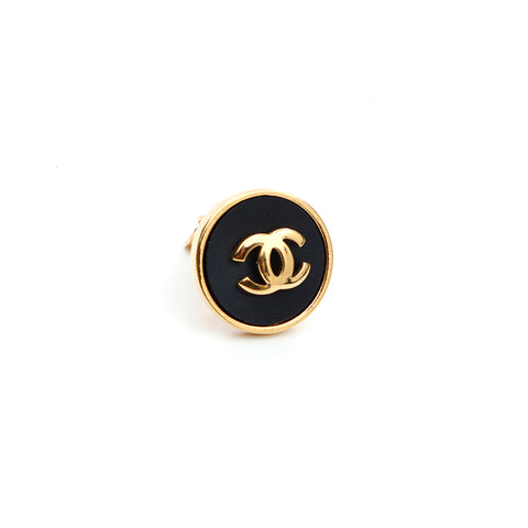 シャネル CHANEL ココマーク ラウンド イヤリング VINTAGE 中古 定番 ブラックxゴールド WS3593