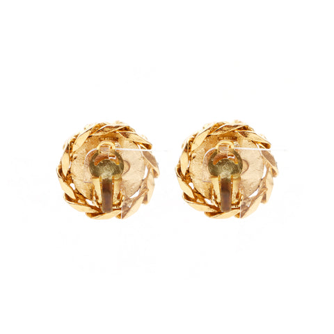 Chanel Coco Mark Rhinestone Round Round 90s 1990s Gold Earrings WS3602