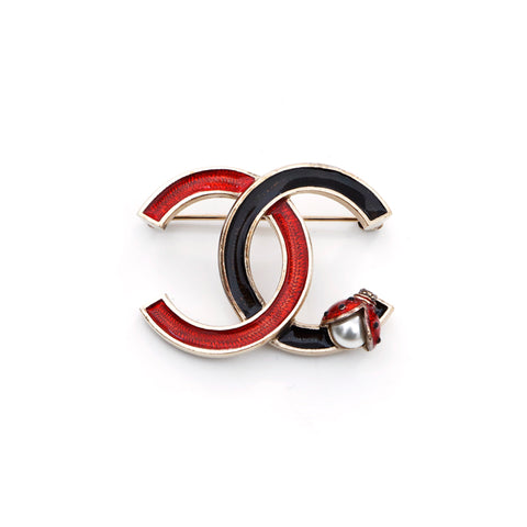 Chanel Chanel Coco Mark Brooch Black X Red WS3644