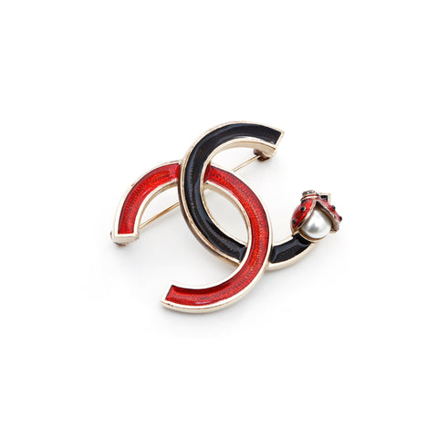 Chanel CHANEL Coco Mark Brooch Black x Red WS3644