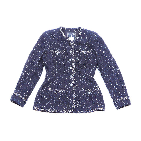 Chanel Chanel Tweed Coco Button Jacke Wolle Navy WS3814