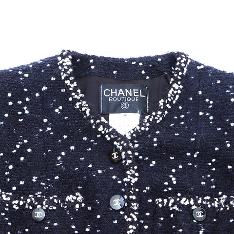 シャネル CHANEL ツイード ココボタン ジャケット ウール ネイビー WS3814