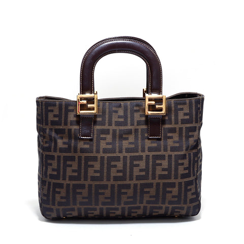 Fendi Zucca手提包棕色帆布WS3908