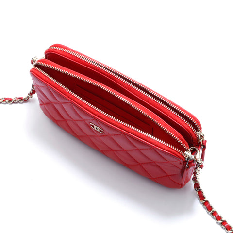 Chanel Chanel Matelasse连锁店钱包2016肩袋Lambskin Red WS3937