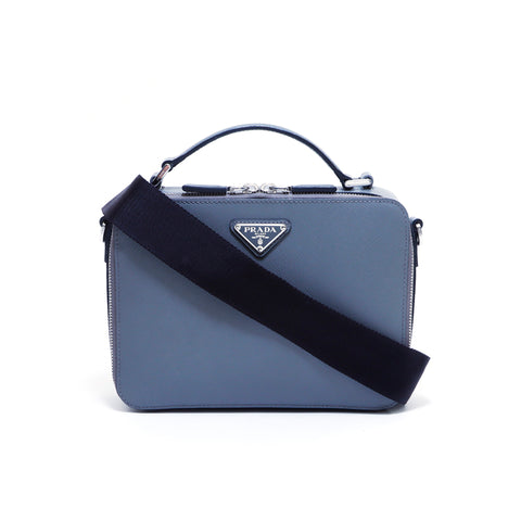 PRADA Brick Saffier Leather Bag Triangle Tag Logo Shoulder Bag VINTAGE Used Classic Gray WS4008