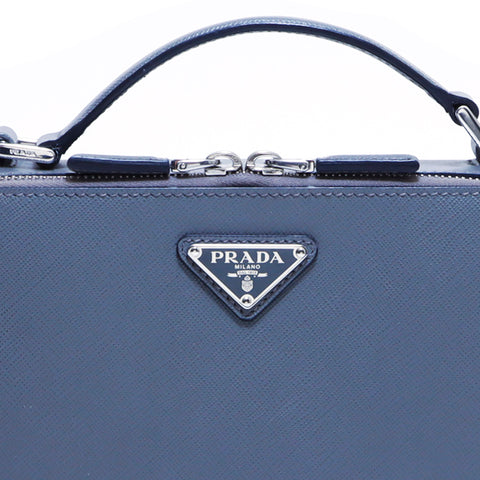 プラダ PRADA ブリック サフィアー レザーバッグ 三角タグ ロゴ  ショルダーバッグ VINTAGE 中古 定番 グレー WS4008