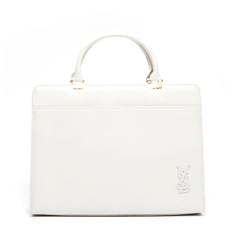 イヴ・サンローラン YVES SAINT LAURENT ブリーフケース ゴールド金具 90s ロゴ ワンポイント シンプル PCケース ハンドバッグ クリーム オフホワイト WS4013