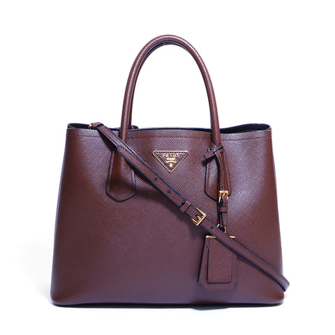 PRADA Saffiano A4 size storage gold hardware tote bag VINTAGE used classic commuting to school gift brown WS4149