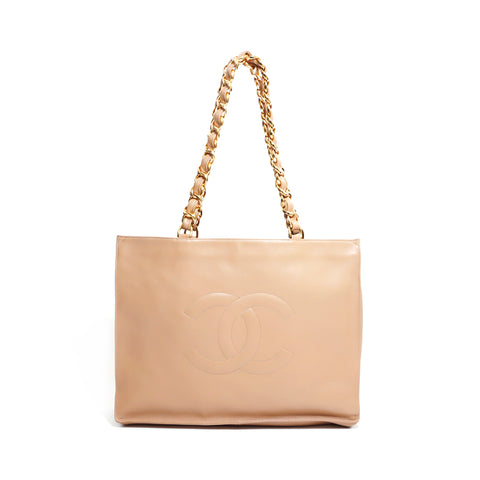 シャネル CHANEL デカココマーク チェーン 1993年 トートバッグ ラムスキン ベージュ WS4212