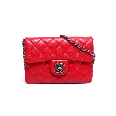 シャネル CHANEL キャビアスキン チェーンウォレット 2015年 ショルダーバッグ レザー レッド WS4219