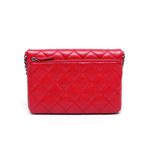 Chanel Caviar Skin Chain Wallet 2015 Shoulder Bag Leather Red WS4219