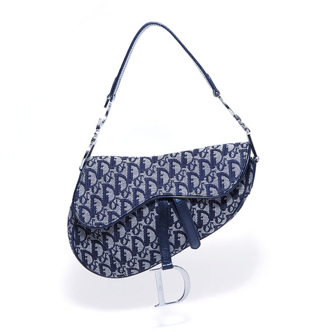 クリスチャンディオール Christian Dior サドルバッグ トロッター ハンドバッグ キャンバス ネイビー WS4260