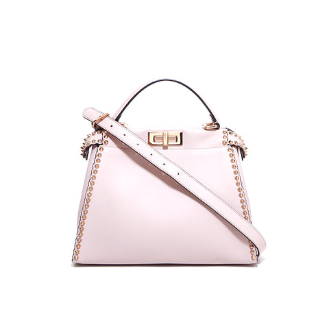 FENDI Peekaboo Studs 2way Shoulder Bag Leather Pink WS4306