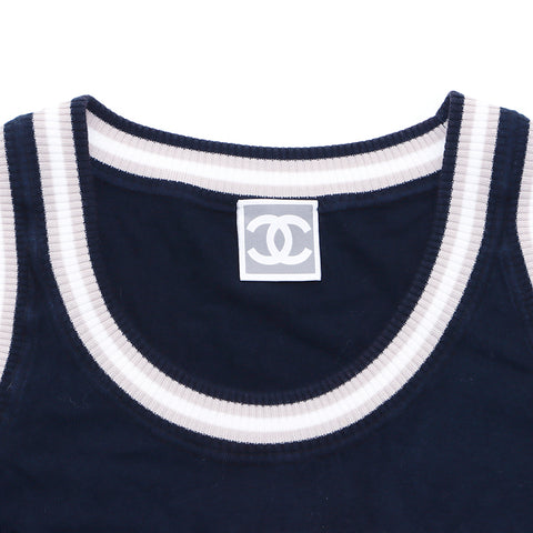 Chanel Coco Mark Sports Line Knit 08p Tank Top Navy WS4337