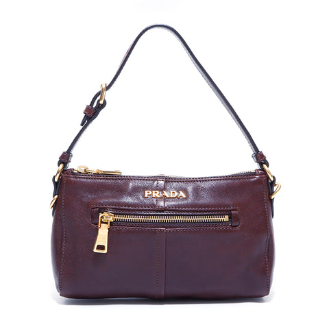 Sac à main en cuir Prada vintage utilisé WS438 brun classique