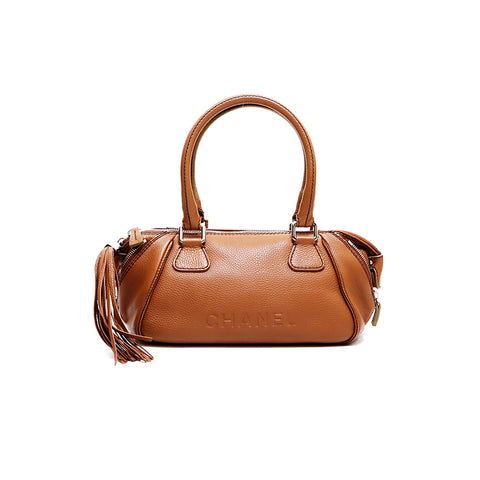 シャネル CHANEL ロゴ フリンジ ミニ ボストンバッグ カーキ WS4395