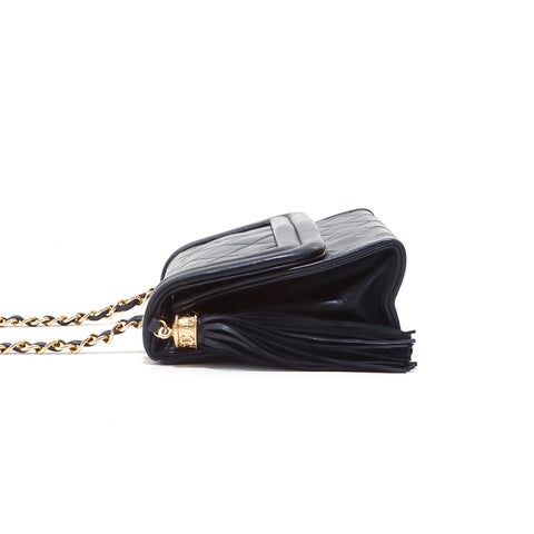 Chanel CHANEL Matelasse Fringe Lambskin Chain Shoulder Bag Black WS4398